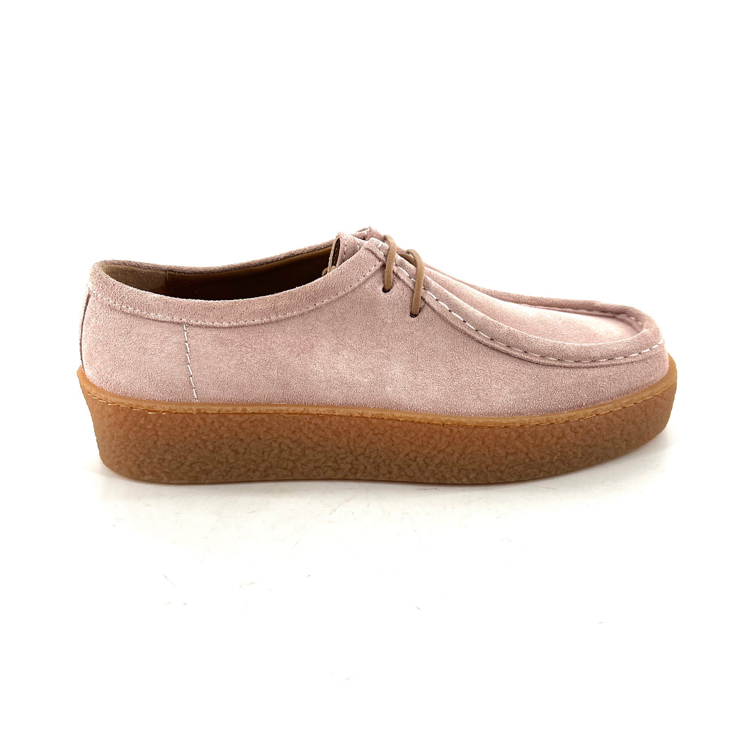 Chaussure Lacets Semelle Gomme en Daim Rose