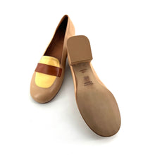 Charger l&#39;image dans la galerie, Mocassin Petit Talon Trotteur en Cuir Tricolore Beige / Jaune / Camel Ultra-Souple
