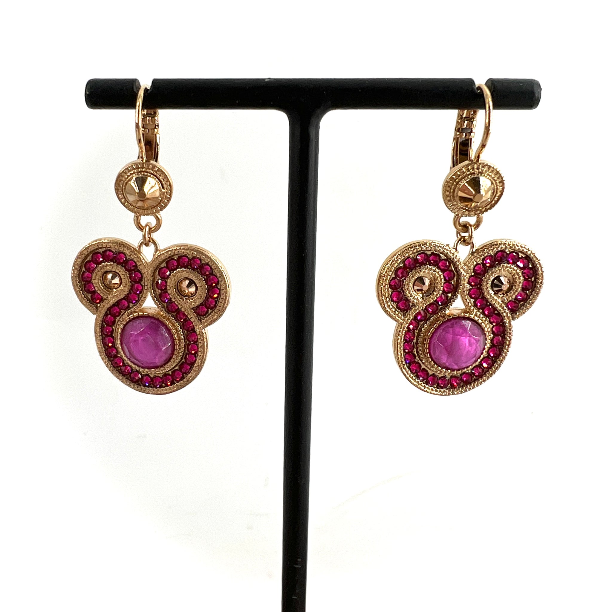 Boucles D'Oreilles Créoles à Vis Cœur Zirconium Cubique Rose - Plaqué Or 5mm