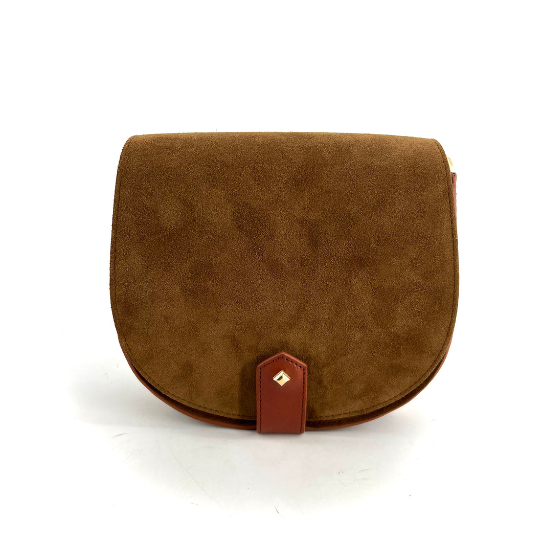 Sac LE MAMOUR en Velours Caramel et Cuir Tobacco