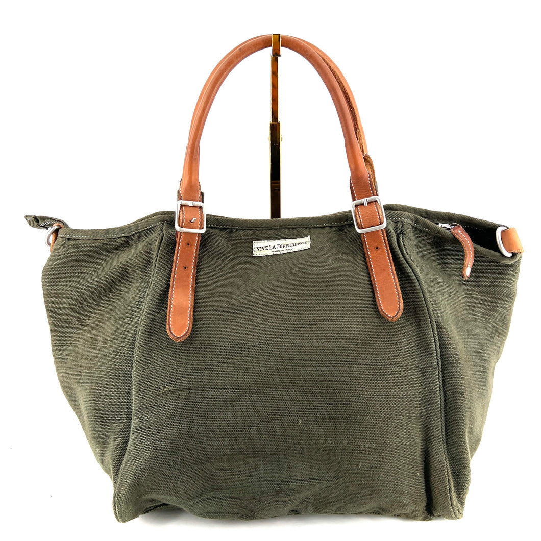 Sac CITY EASY en Toile Kaki et Finitions Cuir