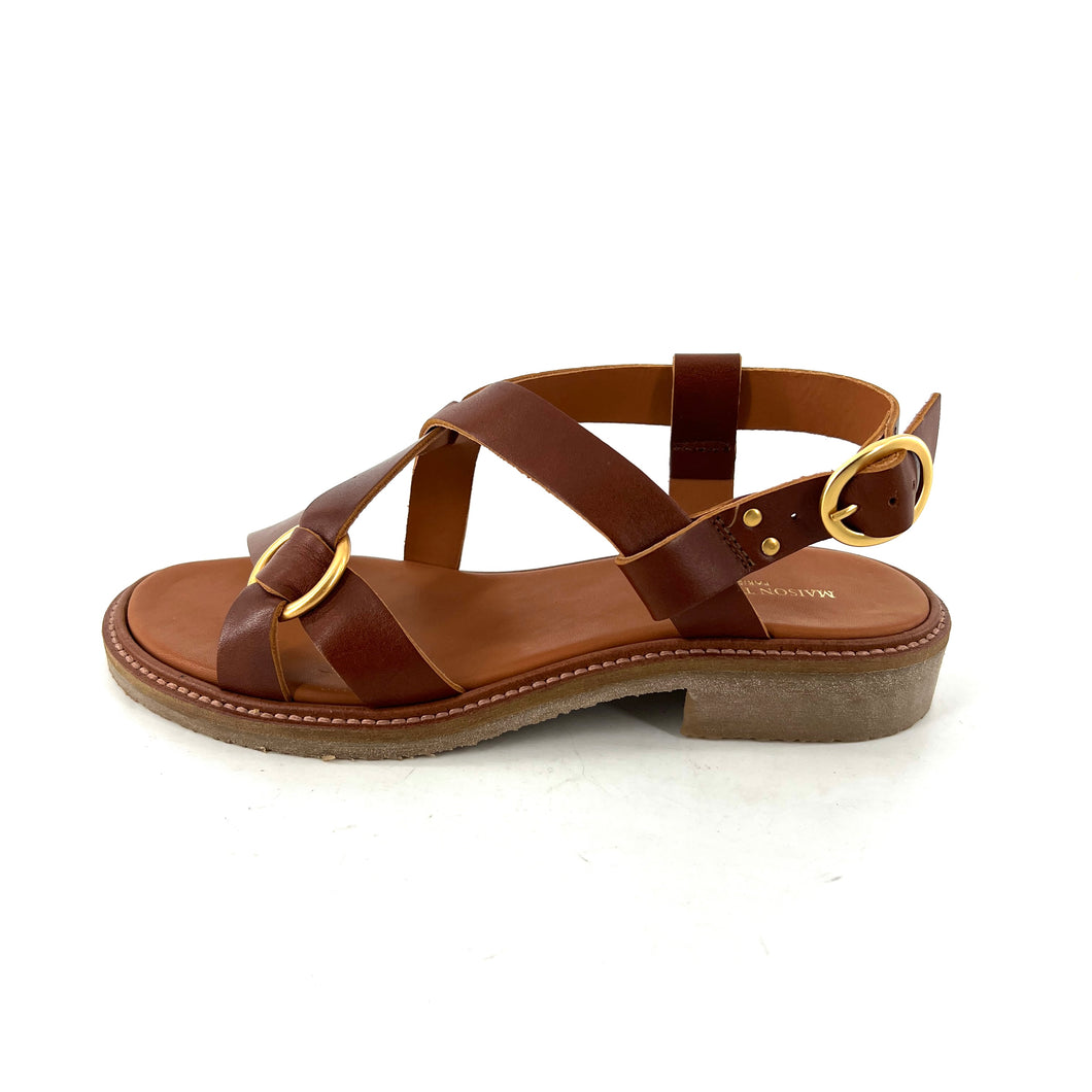 Sandale MAÉ en Cuir Camel et Semelle Crêpe