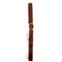 Load image into Gallery viewer, Fine Ceinture Boucle Ovale Viel Or en Cuir Cognac
