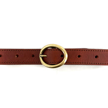 Load image into Gallery viewer, Fine Ceinture Boucle Ovale Viel Or en Cuir Cognac
