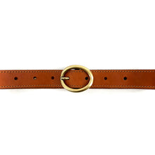 Load image into Gallery viewer, Fine Ceinture Boucle Ovale Vieil Or en Cuir Camel
