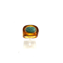 Load image into Gallery viewer, Bague Ovale en Acétate Tortoise et Cabochon Amazonite Serti Plaqué Or

