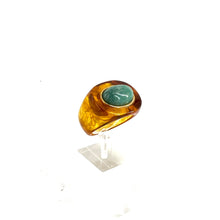 Load image into Gallery viewer, Bague Ovale en Acétate Tortoise et Cabochon Amazonite Serti Plaqué Or
