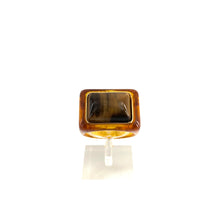 Load image into Gallery viewer, Large Bague en Acétate Tortoise et Cabochon Oeil de Tigre Serti Plaqué Or
