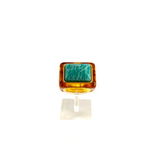 Load image into Gallery viewer, Large Bague en Acétate Tortoise et Cabochon Amazonite Serti Plaqué Or
