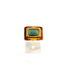Load image into Gallery viewer, Large Bague en Acétate Tortoise et Cabachon Amazonite  Serti Plaqué Or
