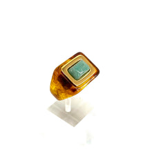 Load image into Gallery viewer, Large Bague en Acétate Tortoise et Cabachon Amazonite  Serti Plaqué Or

