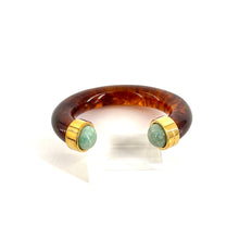 Charger l'image dans la galerie, Jonc en Acétate Tortoise et Cabochons Amazonite Sertis Plaqué Or

