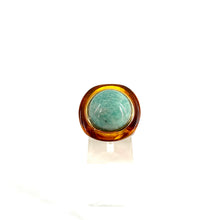 Load image into Gallery viewer, Bague Ronde en Acétate Tortoise et Cabochon Amazonite Serti Plaqué Or
