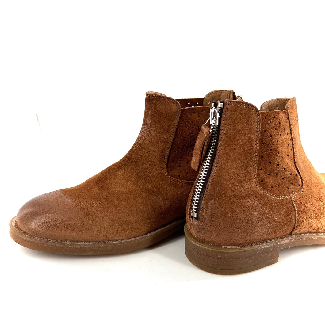 Boots Zippé Arrière en Daim et Daim Perforé Camel