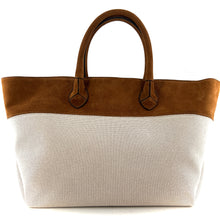 Load image into Gallery viewer, Cabas TWENTY en Toile Écru et Suede Gold
