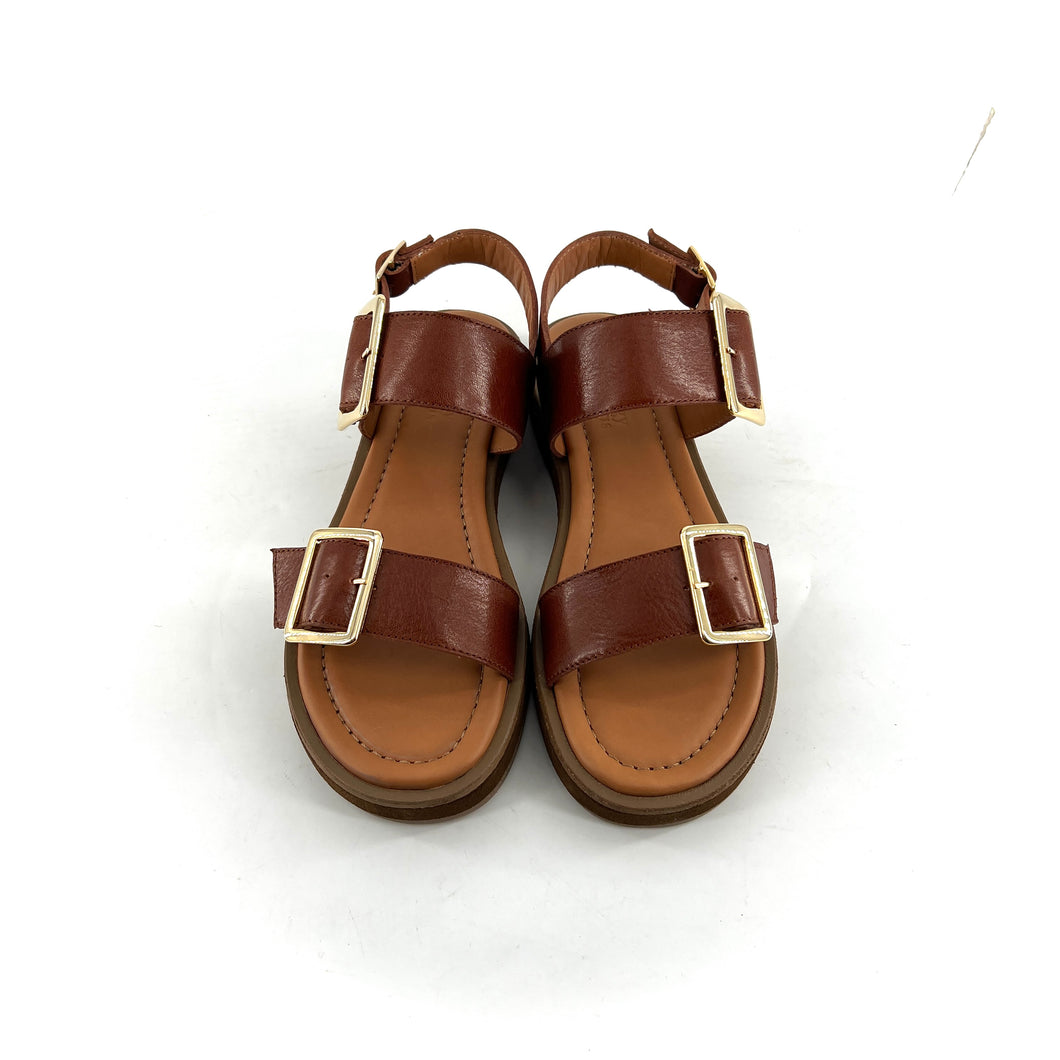 Sandale Double Boucle OTTAWA en Cuir Cognac