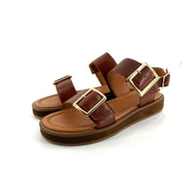 Charger l&#39;image dans la galerie, Sandale Double Boucle OTTAWA en Cuir Cognac
