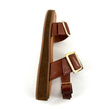 Charger l&#39;image dans la galerie, Sandale Double Boucle OTTAWA en Cuir Cognac
