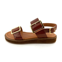 Charger l&#39;image dans la galerie, Sandale Double Boucle OTTAWA en Cuir Cognac
