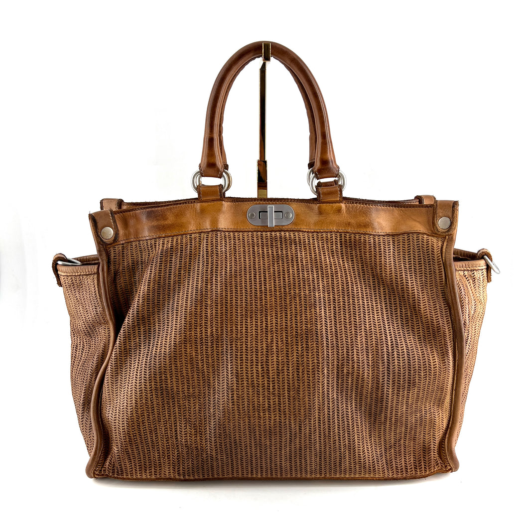Sac GLAMOUR V en Cuir Perforé Bamboo