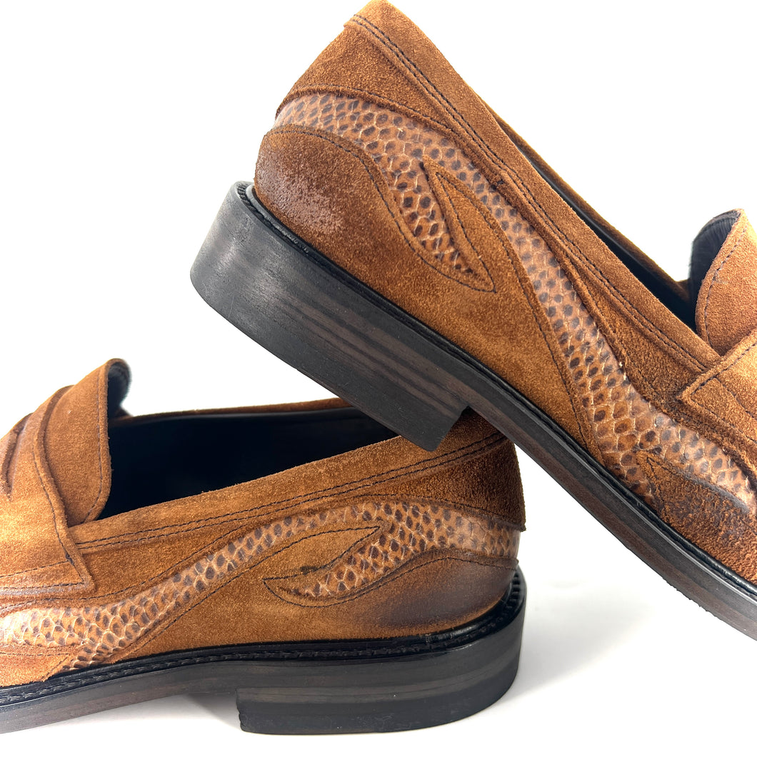 Mocassin en Daim et Cuir Imprimé Python Camel