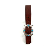 Load image into Gallery viewer, Ceinture en Cuir Marron Large Boucle Vieil Argent et Pierres façon Turquoise
