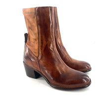 Load image into Gallery viewer, Boots Zippé en Cuir et Cuir Stretch Cognac
