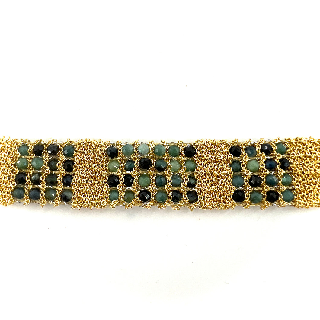 Bracelet en Maille Tissée en Vermeil et Pierres Semi-Précieuses