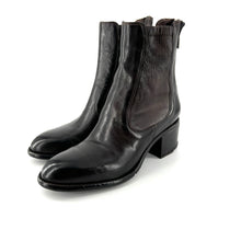 Load image into Gallery viewer, Boots Talon Trotteur Zippé Arrière en Cuir et Cuir Stretch Ébano
