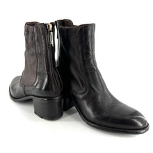 Load image into Gallery viewer, Boots Talon Trotteur Zippé Arrière en Cuir et Cuir Stretch Ébano
