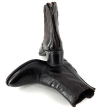 Load image into Gallery viewer, Boots Talon Trotteur Zippé Arrière en Cuir et Cuir Stretch Ébano
