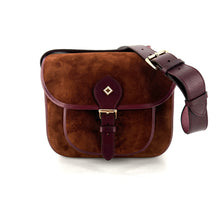 Load image into Gallery viewer, Sac LE NEW FLAV en Velours Chocolat et Cuir Bordeaux
