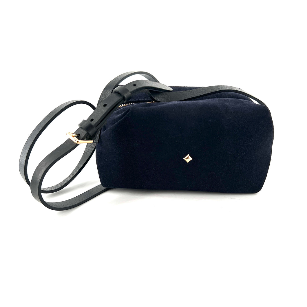 Sac LE MINI SOHNA en Velours Marine et Cuir Noir