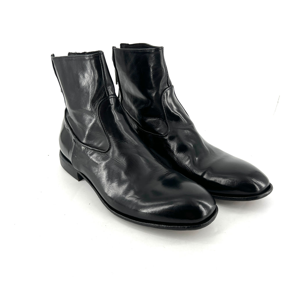 Boots Zippé Arrière en Cuir Noir