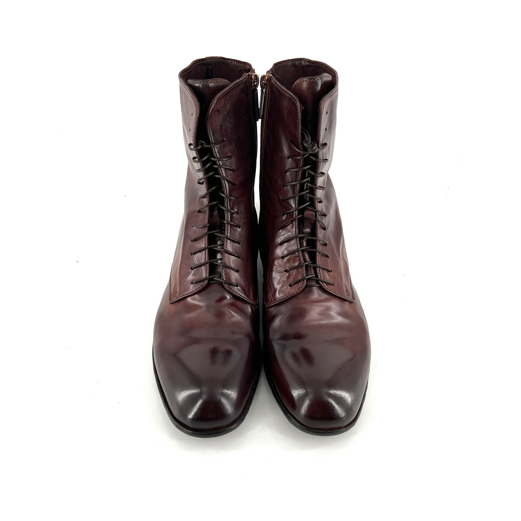 Chaussure Lacets Montante Zippée Intérieur en Cuir Teak