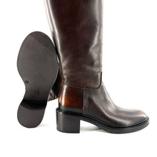 Charger l'image dans la galerie, Botte Talon Trotteur en Cuir Marron Veiné
