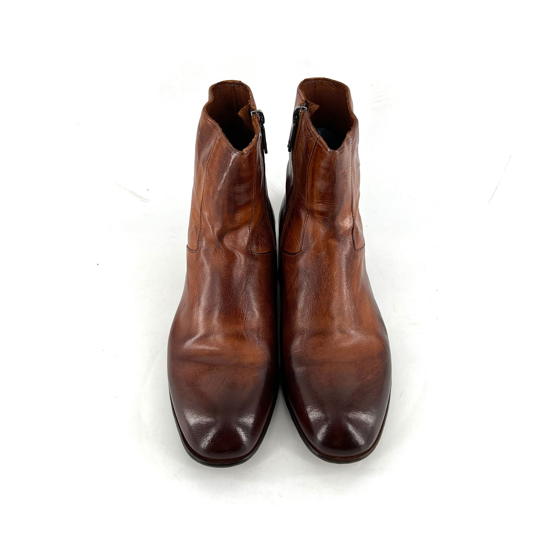 Boots Tige Haute Zippé Intérieur en Cuir Camel Patiné