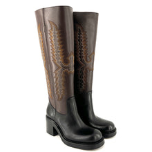 Load image into Gallery viewer, Botte Talon Trotteur en Cuir Noir et Chocolat
