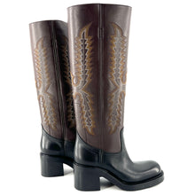 Load image into Gallery viewer, Botte Talon Trotteur en Cuir Noir et Chocolat

