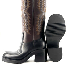 Load image into Gallery viewer, Botte Talon Trotteur en Cuir Noir et Chocolat
