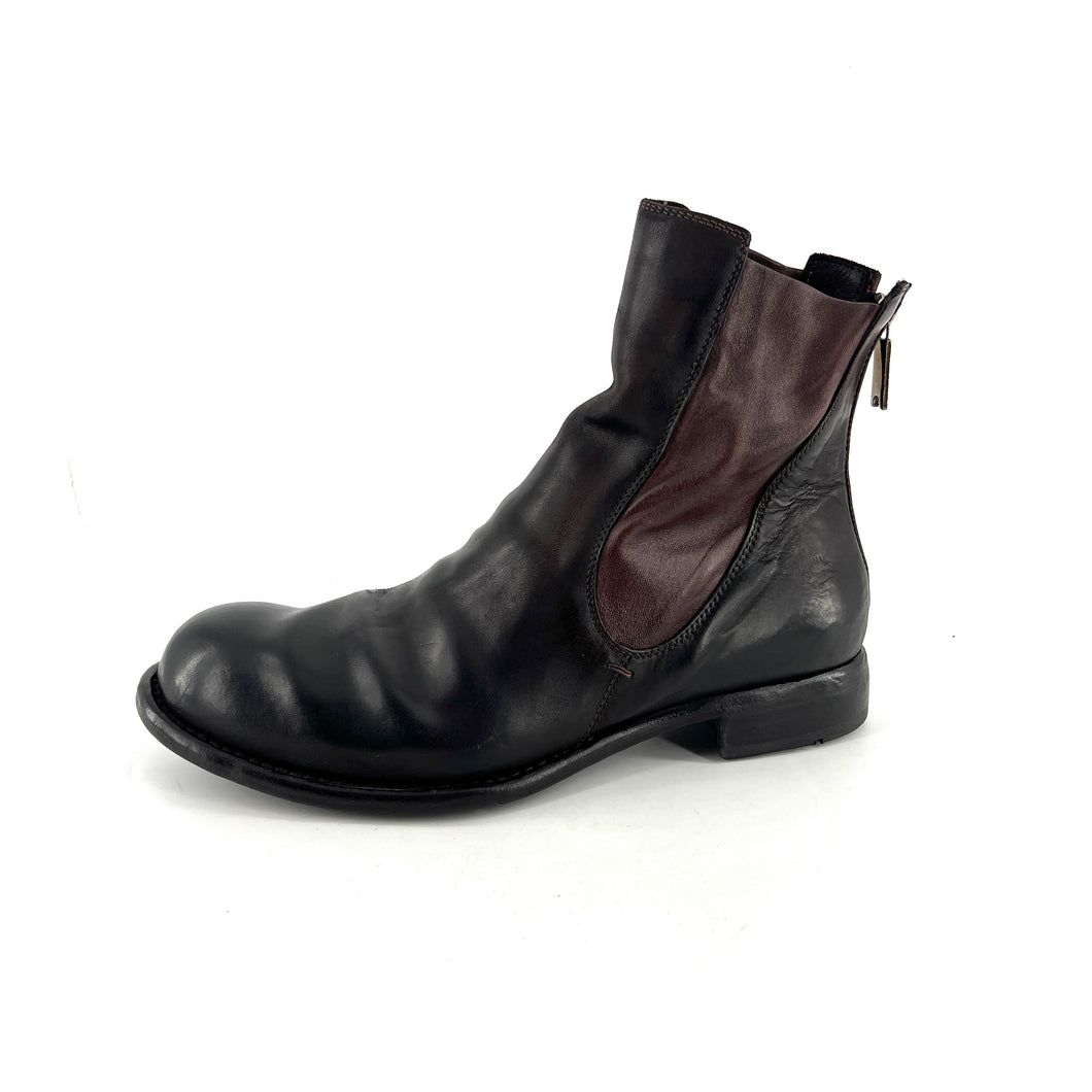 Boots Zippé Arrière en Cuir et Cuir Stretch Mat Ébano