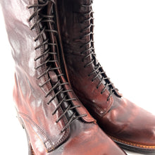 Load image into Gallery viewer, Chaussure Lacets Montante Tige Haute Zippé Intérieur en Cuir Dégradé Cognac
