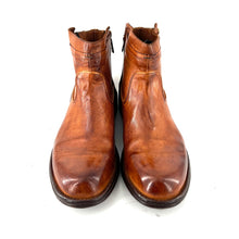 Load image into Gallery viewer, Boots Double Zip en Cuir Patiné Cognac
