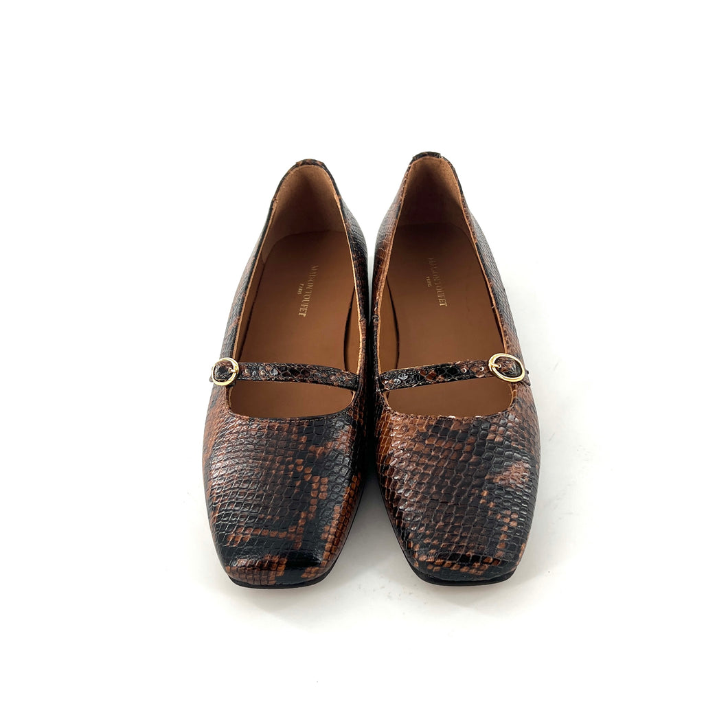 Ballerine ROXANE en Cuir Imprimé Python Camel