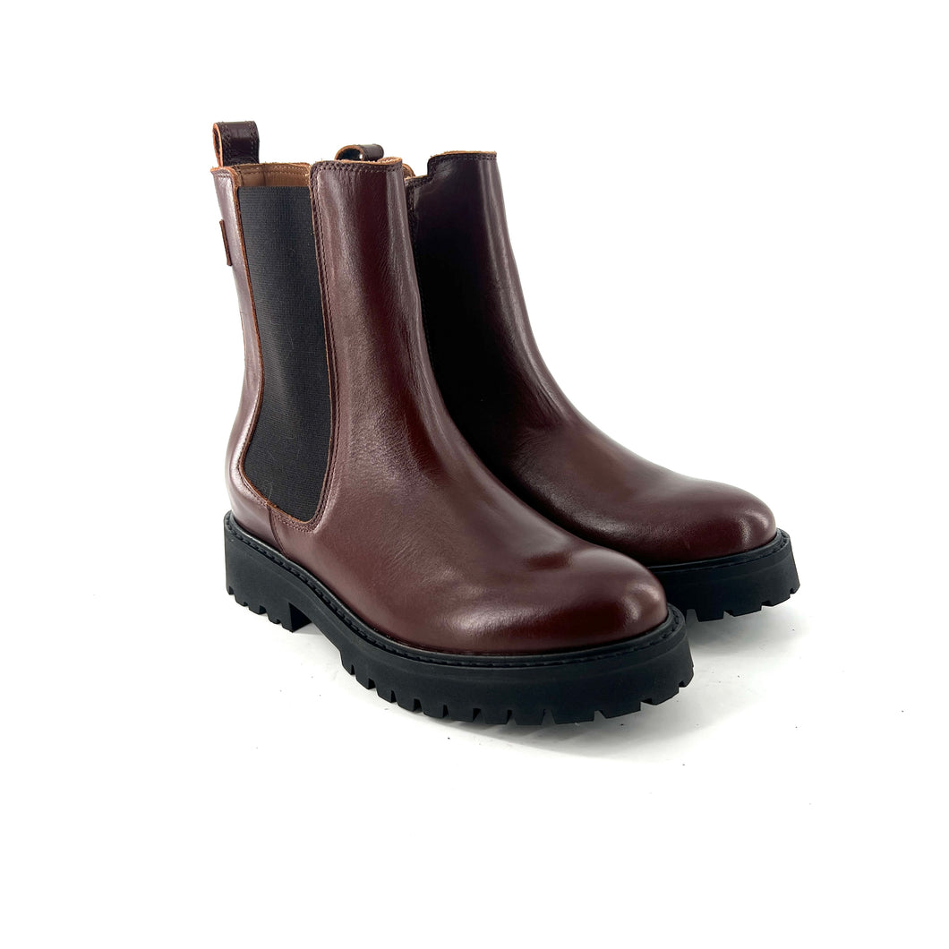 Boots Semelle Crantée JOYCE en Cuir Glacé Whisky