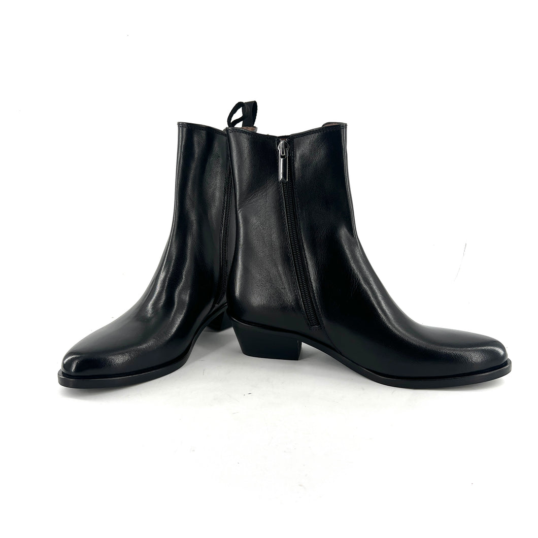 Boots Talon Biseauté Zippé Intérieur en Cuir Noir