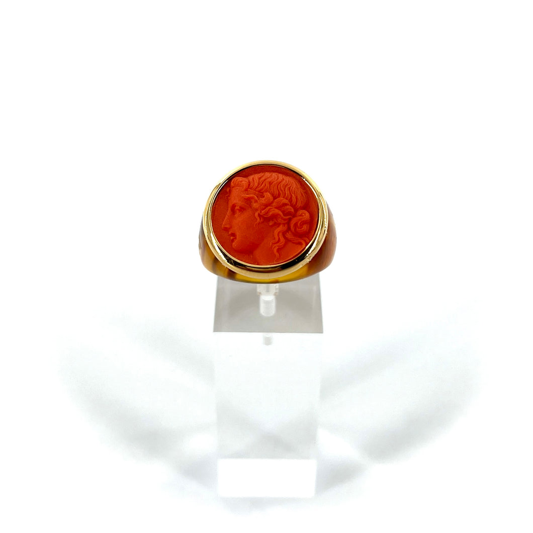 Bague Ronde en Plexiglas Tortoise et Résine Orange Motif Statue Grecque