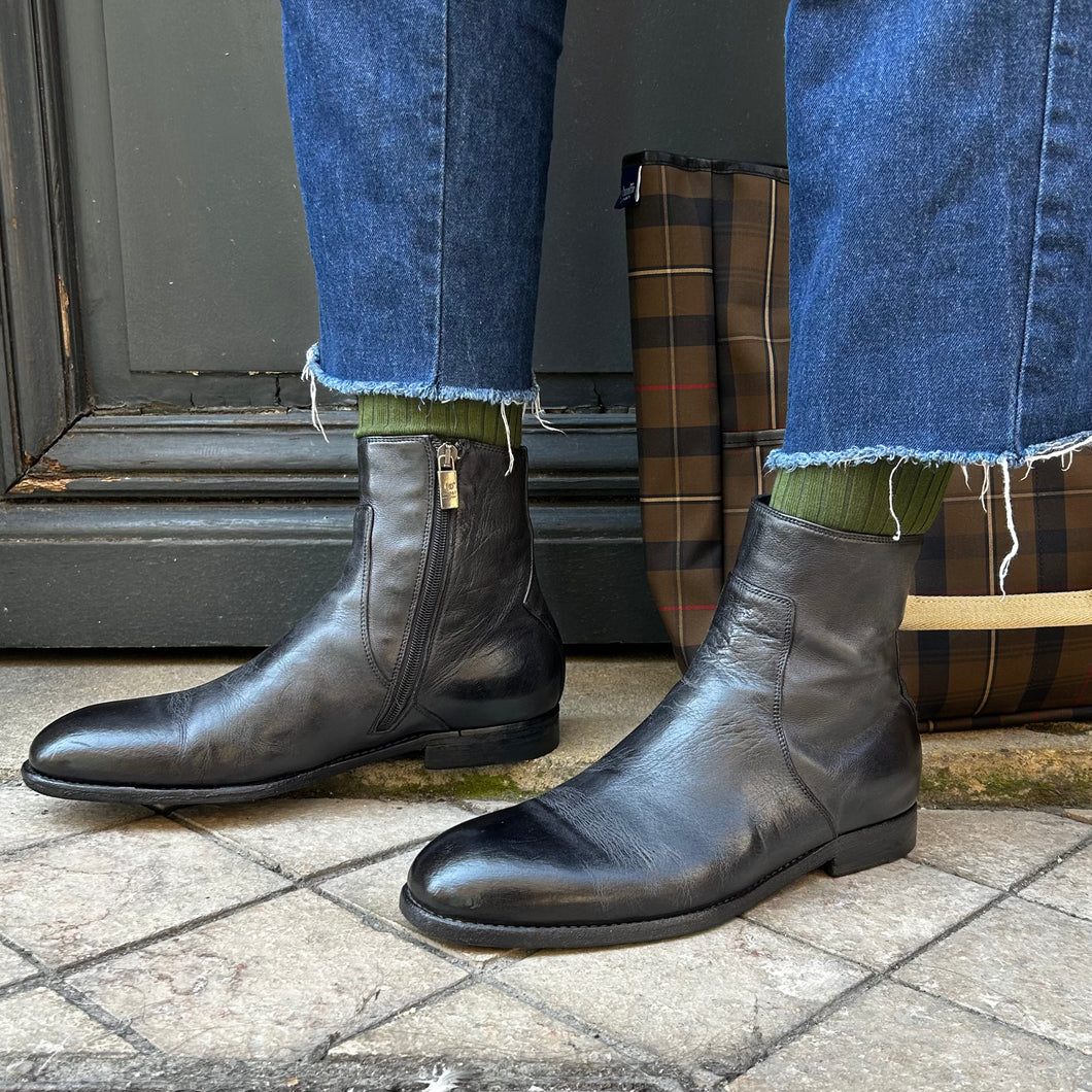 Boots Zippé Intérieur en Cuir Noir