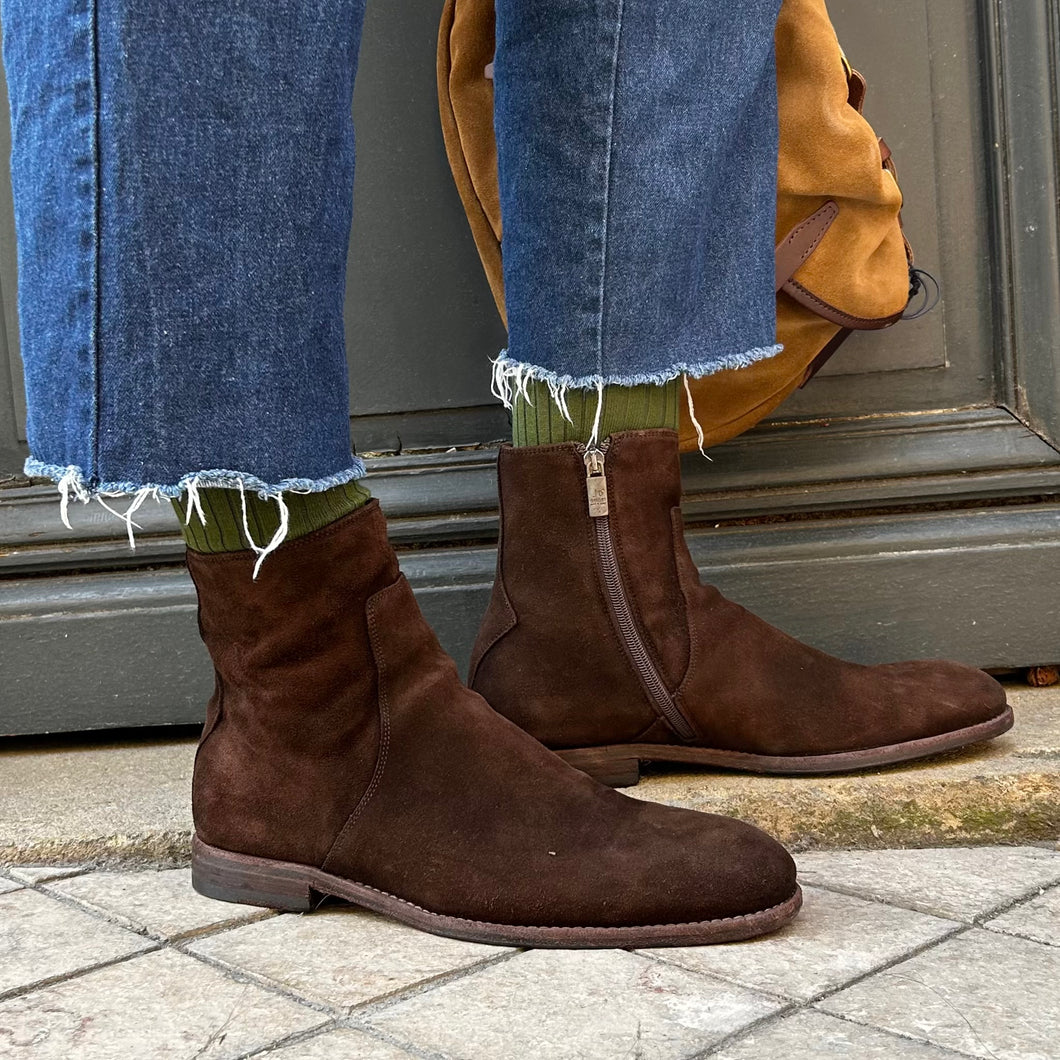 Boots Zippé Intérieur en Daim Marron Foncé