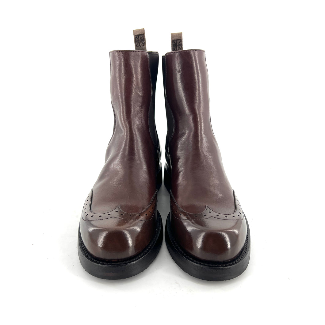 Chelsea Boots Bout Fleuri en Cuir et Cuir Polido Tabac
